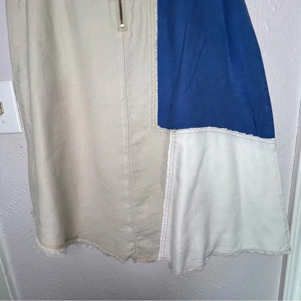Anthropologie Holding Horses Frida Patchwork Asymmetric White, Blue Skirt Sz 8